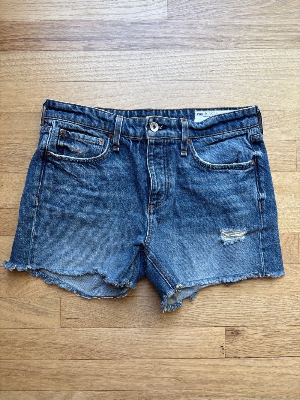Rag & Bone Shorts Women’s Size 26 Dre Low-Rise Blue Frayed Hem Denim Cutoff